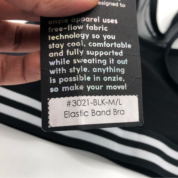 Onzie Black Striped Elastic Band Sports Bra - Picture 3 of 3